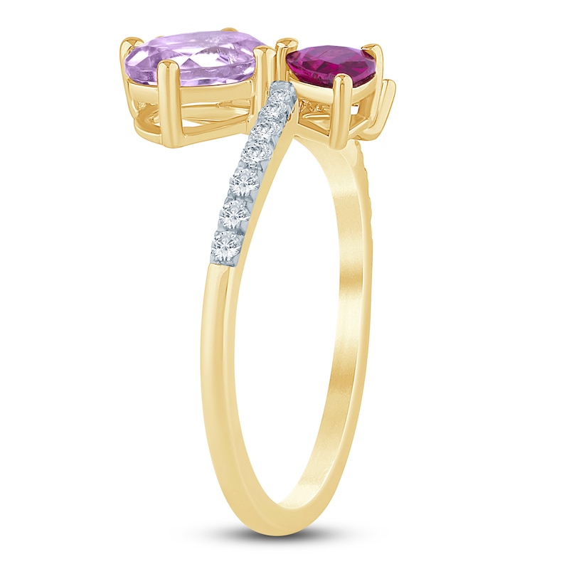 Main Image 2 of Natural Amethyst, Light Amethyst, Rhodolite Garnet & Diamond Multi-Shape Cluster Ring 1/6 ct tw 14K Yellow Gold