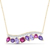 Thumbnail Image 1 of Natural Amethyst, Light Amethyst, Rhodolite Garnet & Diamond Multi-Shape Curve Necklace 1/3 ct tw 14K Yellow Gold
