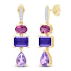 Thumbnail Image 2 of Natural Amethyst, Light Amethyst, Rhodolite Garnet & Diamond Multi-Shape Drop Earrings 1/20 ct tw 14K Yellow Gold