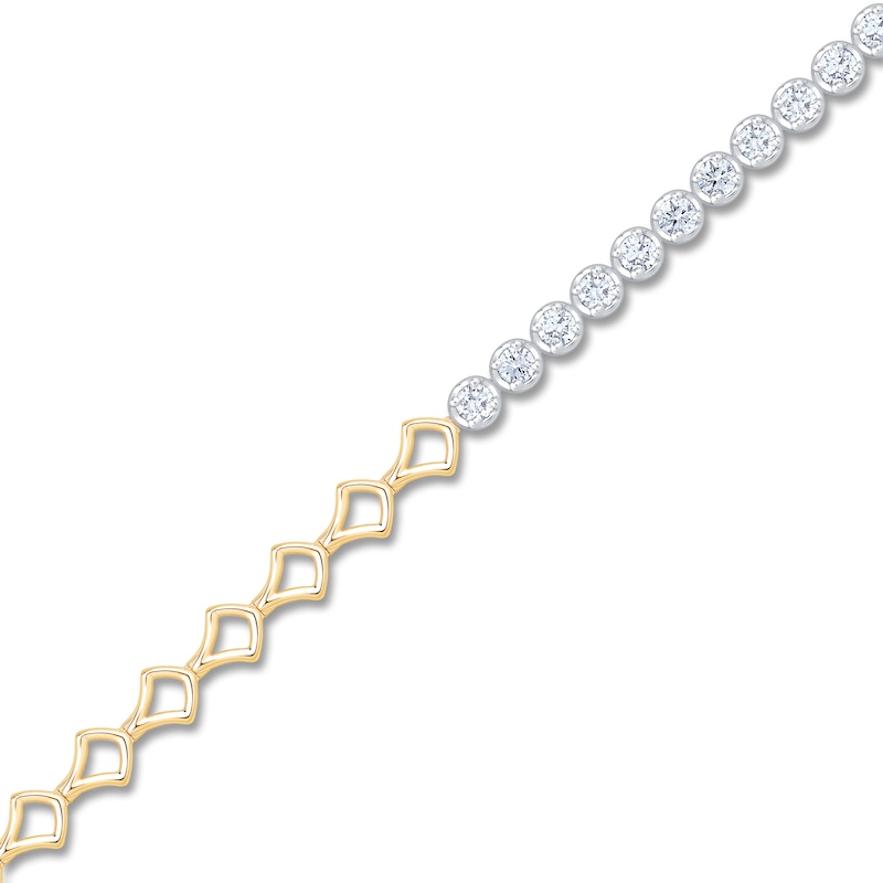 Main Image 2 of Diamond Tennis & Open Link Bracelet 1-1/2 ct tw 14K Two-Tone Gold 7"