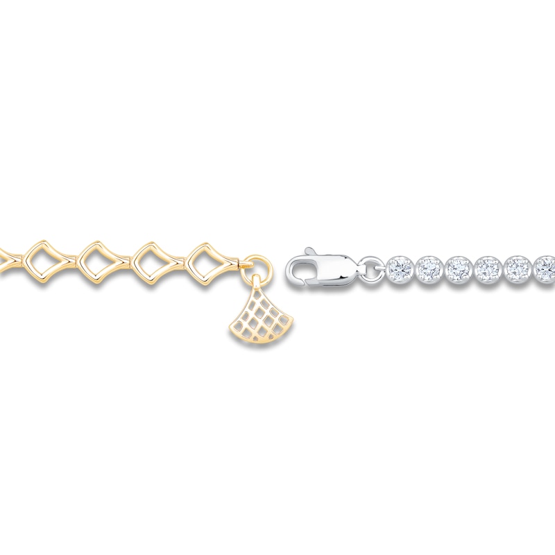 Main Image 3 of Diamond Tennis & Open Link Bracelet 1-1/2 ct tw 14K Two-Tone Gold 7"