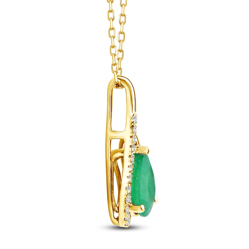 Main Image 2 of Pear-Shaped Natural Emerald & Diamond Swirl Necklace 1/10 ct tw 14K Yellow Gold 18"