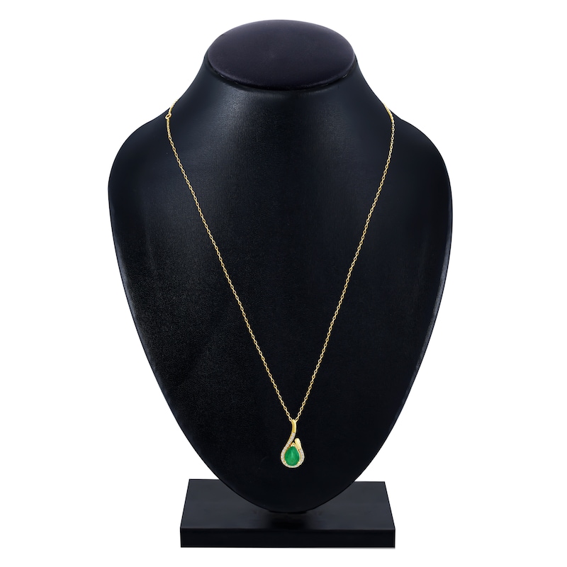 Main Image 3 of Pear-Shaped Natural Emerald & Diamond Swirl Necklace 1/10 ct tw 14K Yellow Gold 18"