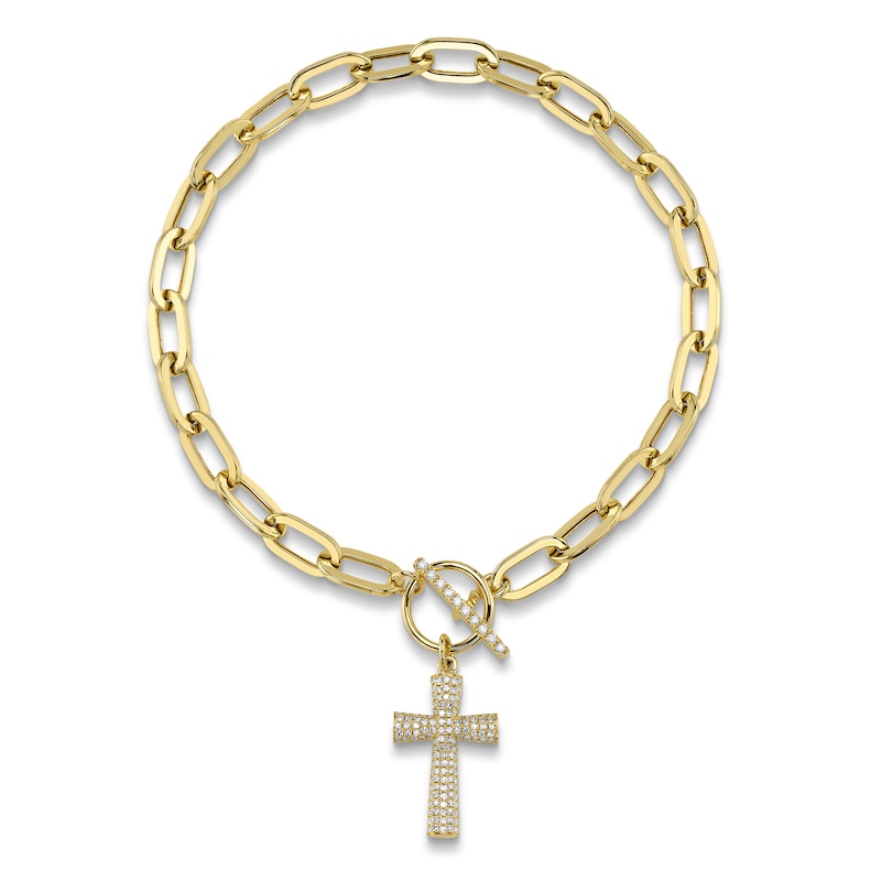Main Image 1 of Shy Creation Diamond Cross Toggle Bracelet 1/3 ct tw 14K Yellow Gold 7.5" JR55011956Z7.5