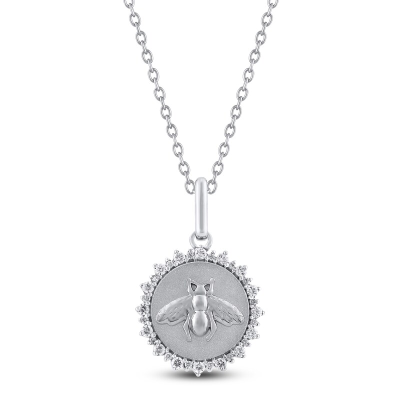 Main Image 1 of Diamond Bee Medallion Necklace 1/4 ct tw Sterling Silver 18"