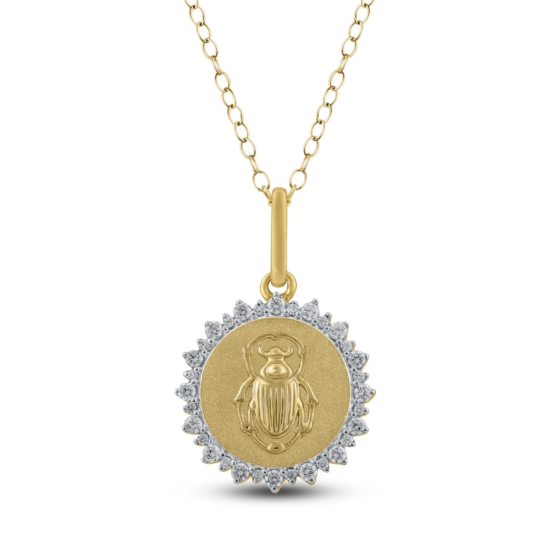 Main Image 1 of Diamond Scarab Beetle Medallion Necklace 1/4 ct tw 10K Yellow Gold 18"