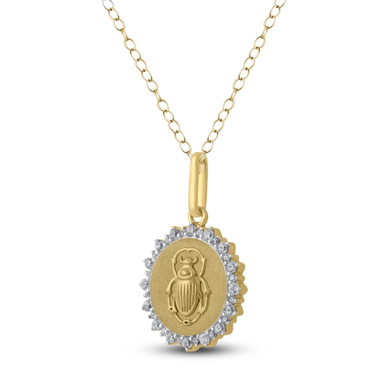 Main Image 2 of Diamond Scarab Beetle Medallion Necklace 1/4 ct tw 10K Yellow Gold 18"