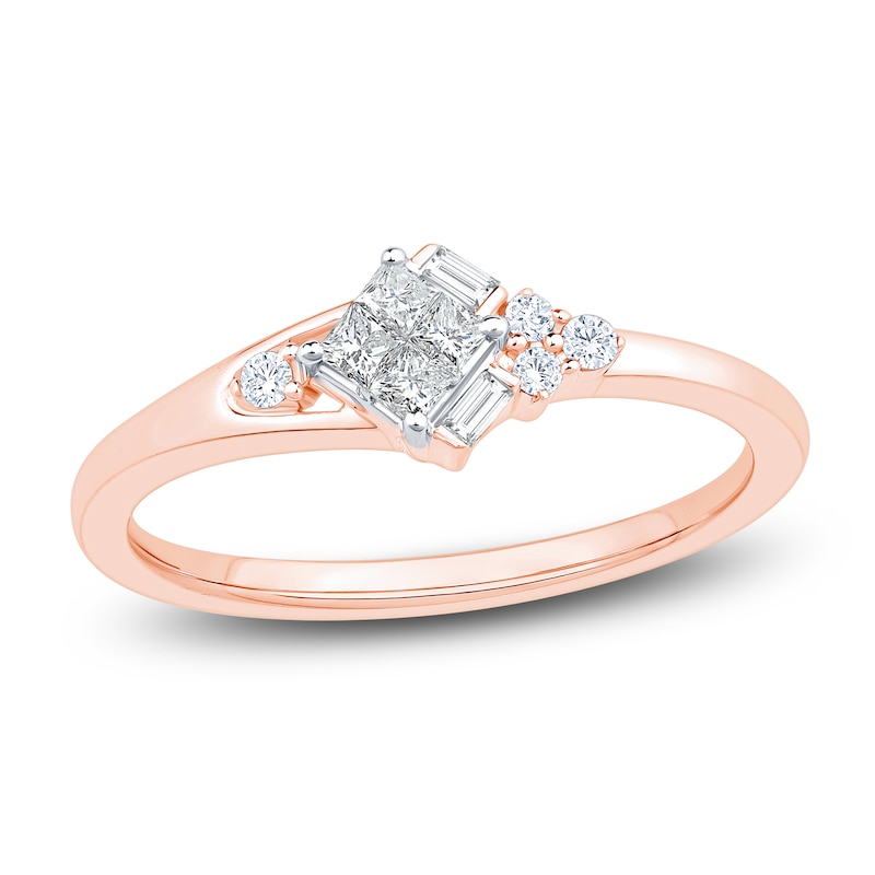 Main Image 1 of Princess-Cut Quad Diamond Promise Ring 1/5 ct tw 10K Rose Gold