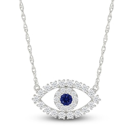 Blue & White Lab-Created Sapphire Evil Eye Necklace Sterling Silver 18"