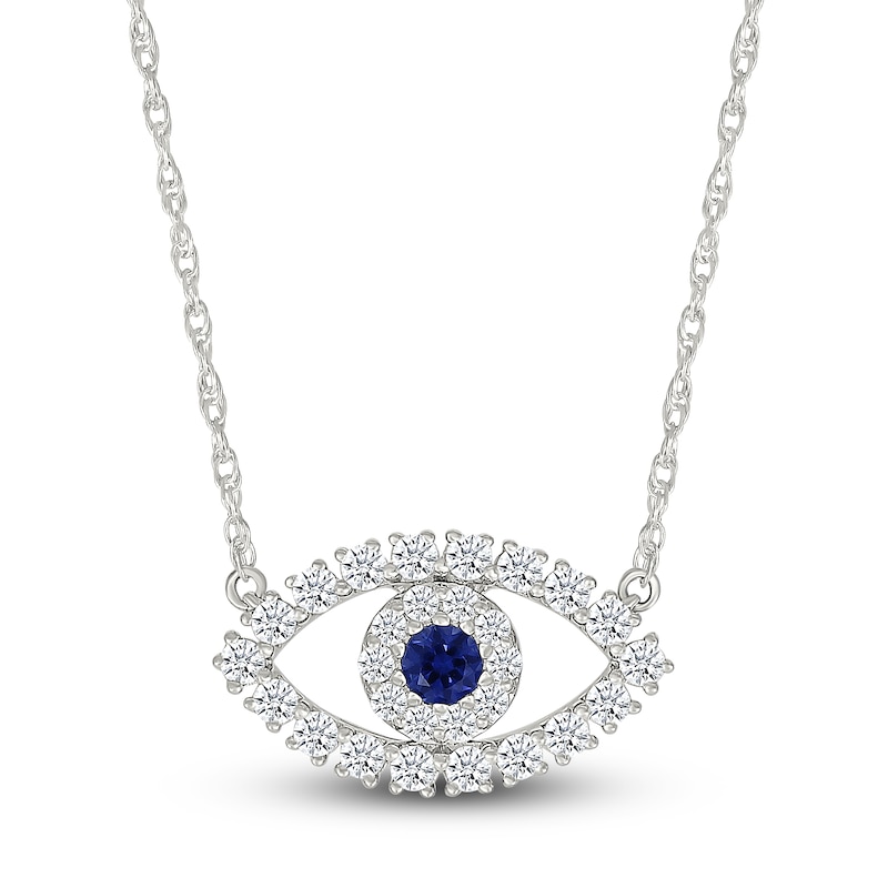 Main Image 1 of Blue & White Lab-Created Sapphire Evil Eye Necklace Sterling Silver 18"