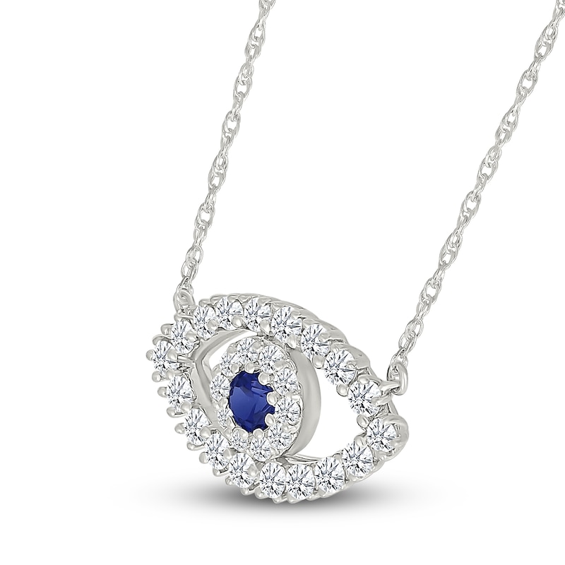 Main Image 2 of Blue & White Lab-Created Sapphire Evil Eye Necklace Sterling Silver 18"