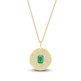 Natural Octagon-Cut Emerald & Diamond Pendant Necklace 1/3 ct tw 14K Yellow Gold