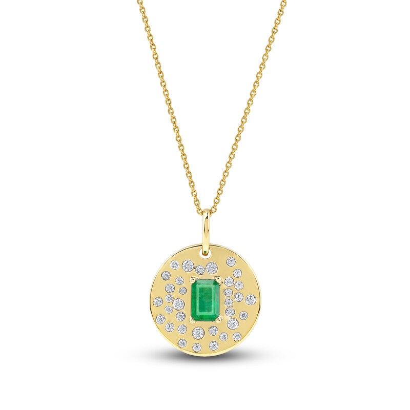Main Image 1 of Natural Octagon-Cut Emerald & Diamond Pendant Necklace 1/3 ct tw 14K Yellow Gold