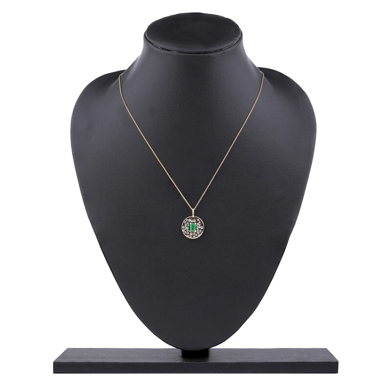 Main Image 7 of Natural Octagon-Cut Emerald & Diamond Pendant Necklace 1/3 ct tw 14K Yellow Gold