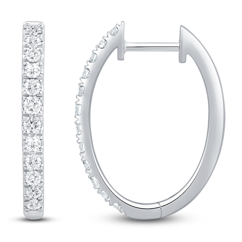 Main Image 1 of Lab-Grown Diamond Oval Hoop Earrings 1/2 ct tw 14K White Gold