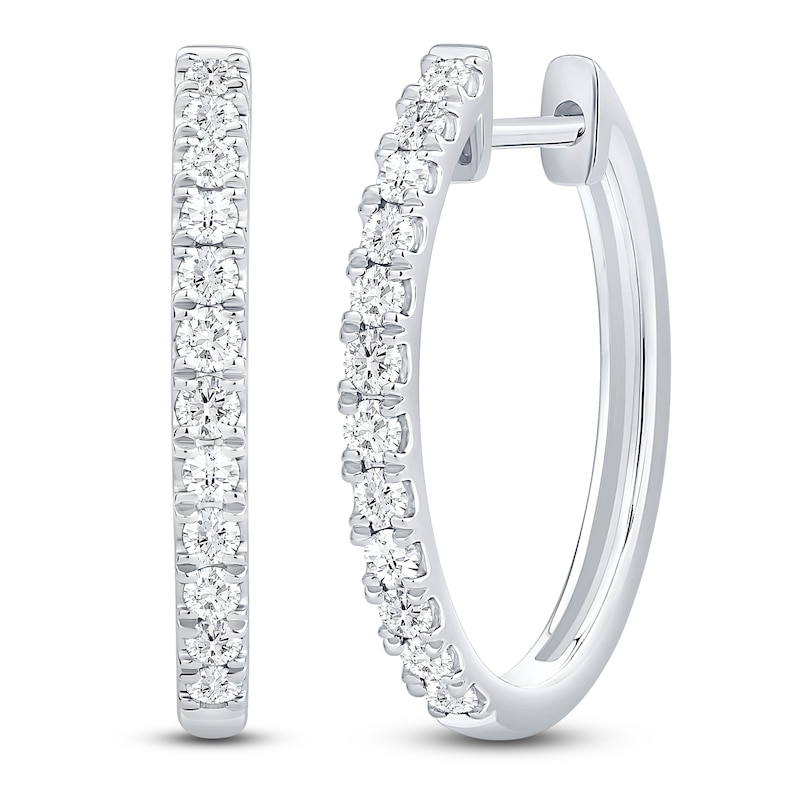 Main Image 2 of Lab-Grown Diamond Oval Hoop Earrings 1/2 ct tw 14K White Gold