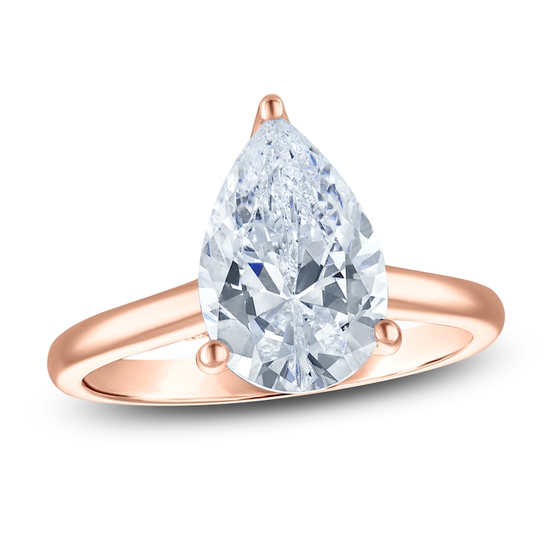 Main Image 1 of Pear-Shaped Lab-Grown Diamond Solitaire Plus Engagement Ring 3-1/8 ct tw 18K Rose Gold (VS2/F)