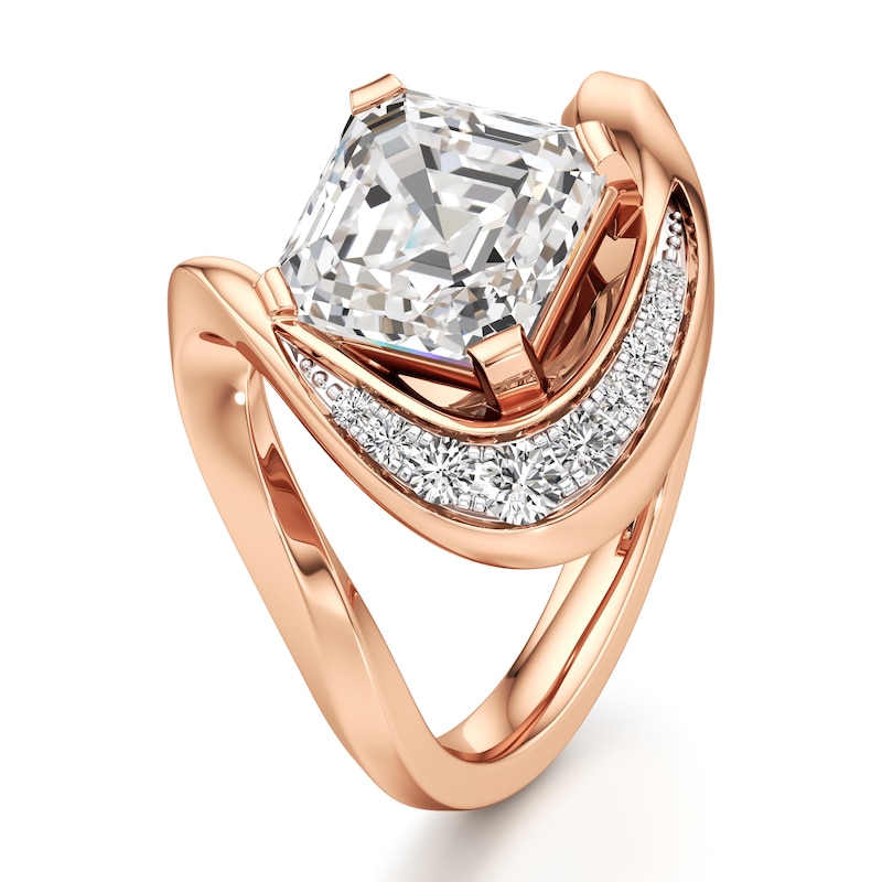 Main Image 4 of J'Lure Square-Emerald Step-Cut Lab-Created Diamond Engagement Ring 3 ct tw 18K Rose Gold