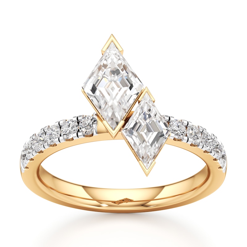 Main Image 1 of J'Lure Lozenge Step-Cut Two-Stone Lab-Created Diamond Engagement Ring 1-7/8 ct tw 18K Yellow Gold