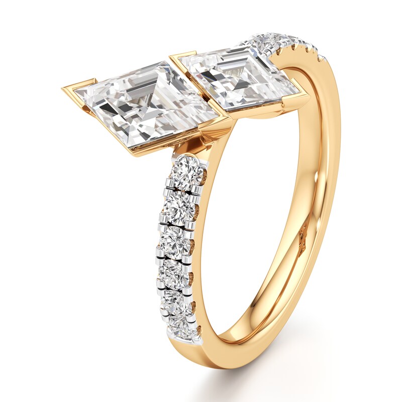 Main Image 4 of J'Lure Lozenge Step-Cut Two-Stone Lab-Created Diamond Engagement Ring 1-7/8 ct tw 18K Yellow Gold