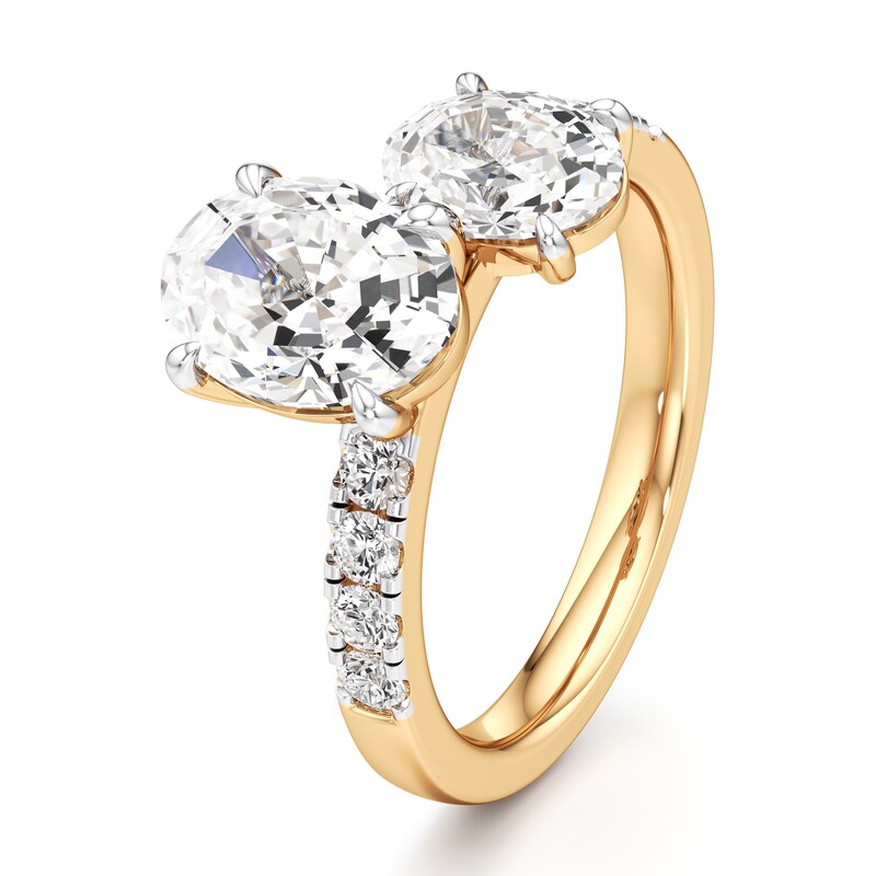 Main Image 4 of J'Lure Oval Step-Cut Two-Stone Lab-Grown Diamond Engagement Ring 3-1/3 ct tw 18K Yellow Gold