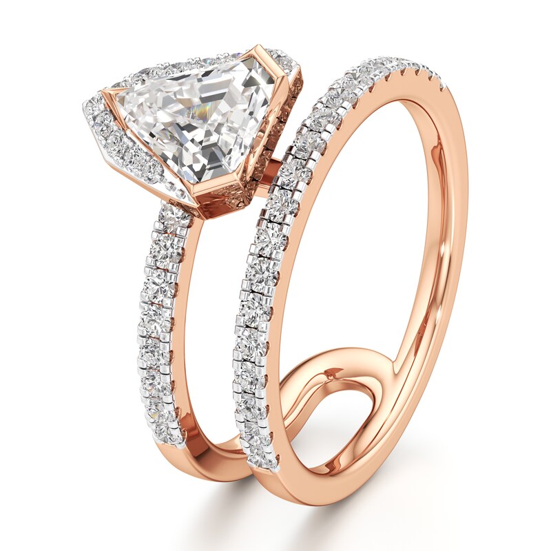Main Image 4 of J'Lure Shield Step-Cut Lab-Created Diamond Spiral Engagement Ring 1-3/8 ct tw 18K Rose Gold