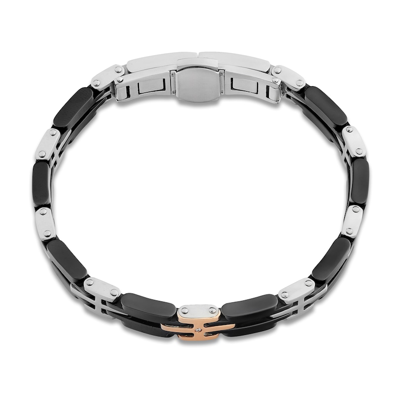 Main Image 2 of Baraka Men's Diamond Accent Link Bracelet Stainless Steel, Black Ceramic & 18K Rose Gold 8"
