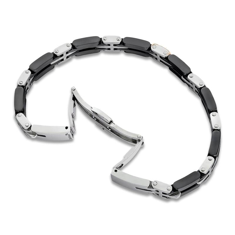 Main Image 5 of Baraka Men's Diamond Accent Link Bracelet Stainless Steel, Black Ceramic & 18K Rose Gold 8"