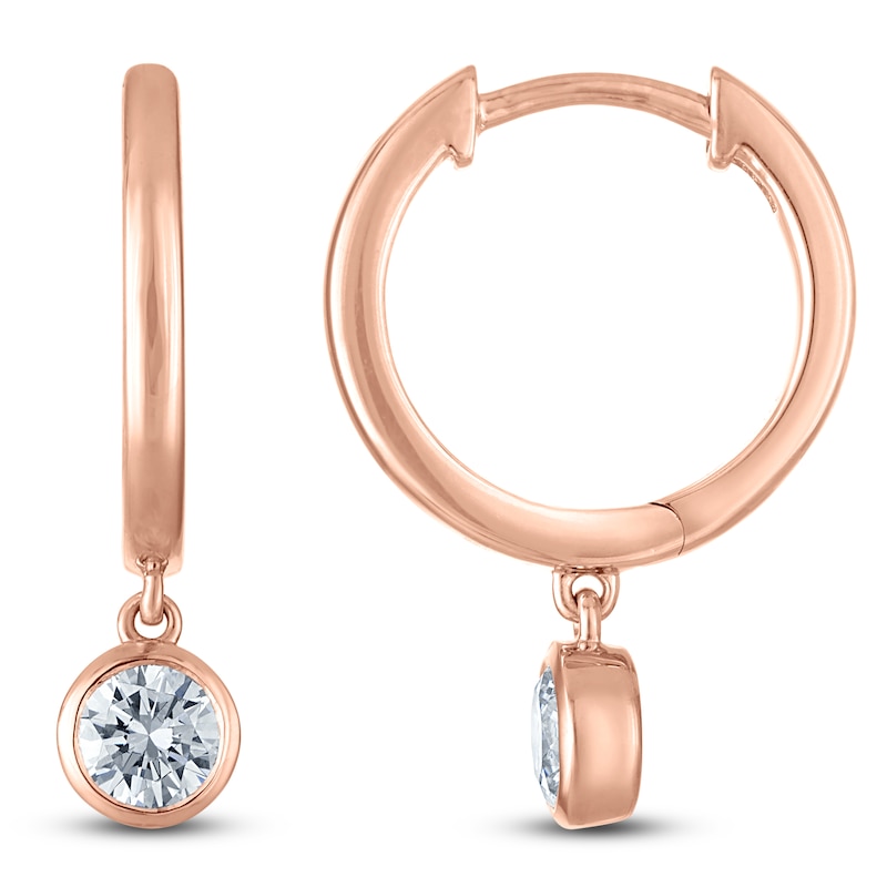 Round-Cut Lab-Grown Diamond Solitaire Dangle Hoop Earrings / ct tw 14K Rose Gold (SI2/F