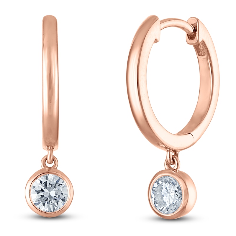 Main Image 2 of Round-Cut Lab-Grown Diamond Solitaire Dangle Hoop Earrings 1/2 ct tw 14K Rose Gold (SI2/F)