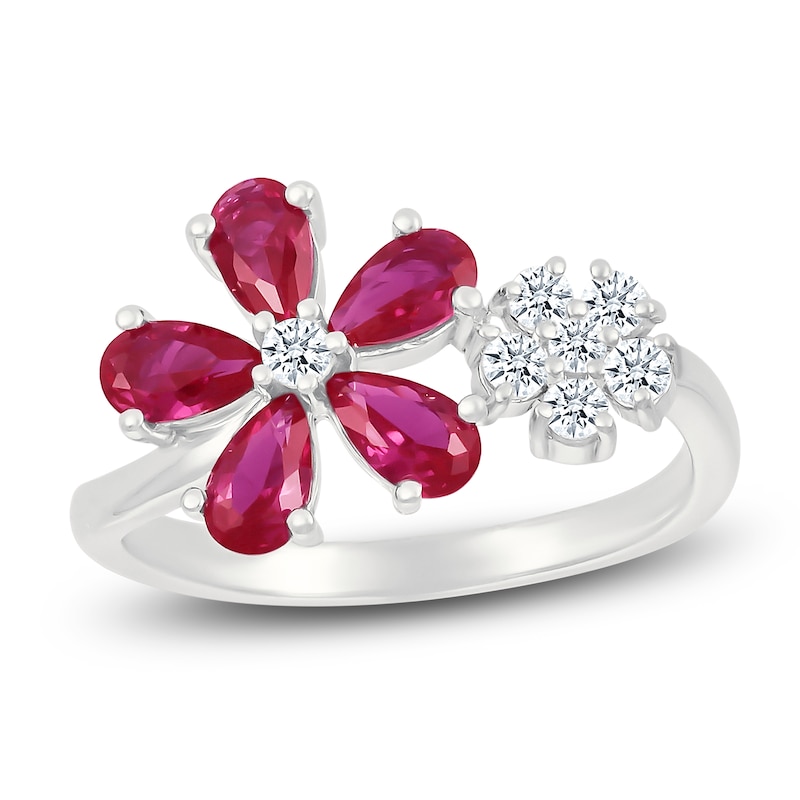 Pear-Shaped Lab-Created Ruby & White Lab-Created Sapphire Ring Sterling Silver