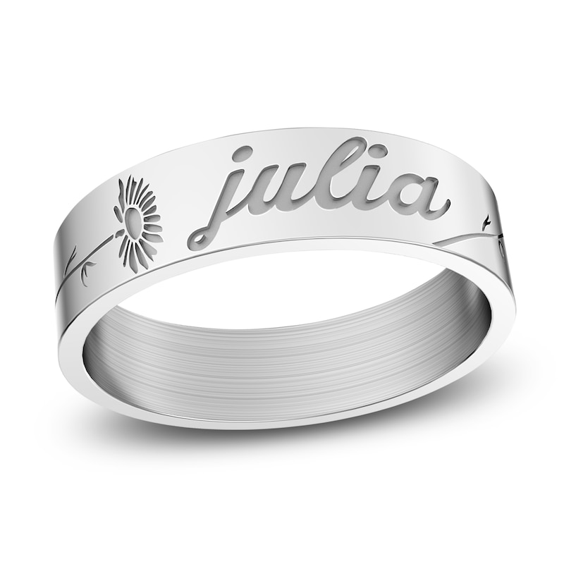 Sterling Silver Engraved Name and Birth Flower Ring Sterling Silver Engraved Name and Birth Flower Ring