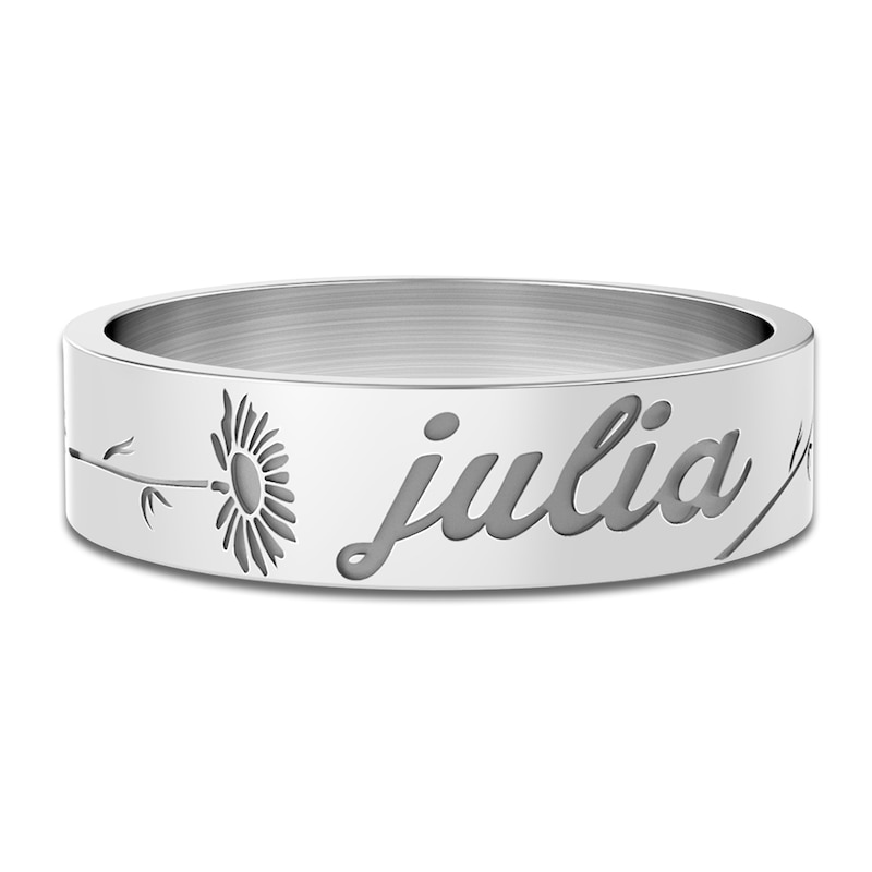 Main Image 3 of Birth Flower & Name Ring Sterling Silver