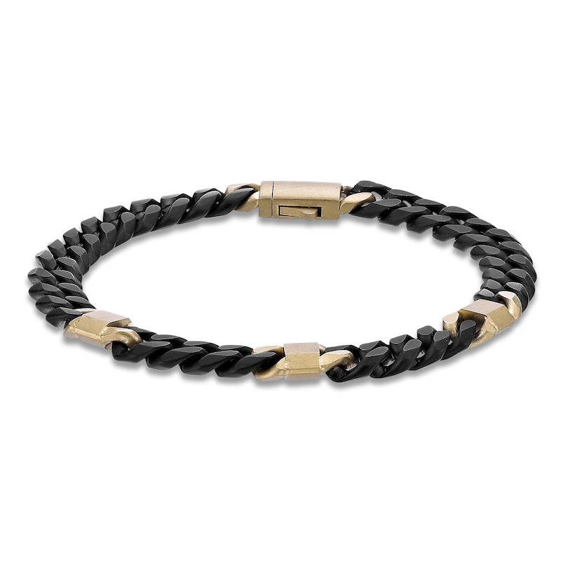 Main Image 1 of Men's Matte Curb Chain Bracelet 6mm Black & Yellow Ion-Plated Stainless Steel 8.5"