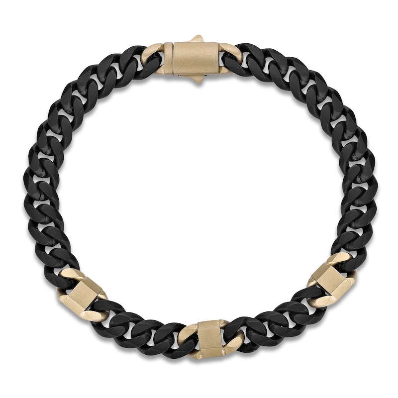 Main Image 2 of Men's Matte Curb Chain Bracelet 6mm Black & Yellow Ion-Plated Stainless Steel 8.5"