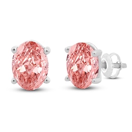 Oval-Cut Pink Lab-Grown Diamond Solitaire Stud Earrings 2 ct tw 14K White Gold