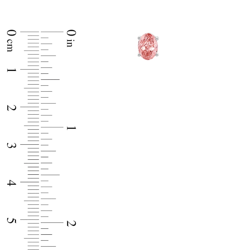 Main Image 2 of Oval-Cut Pink Lab-Grown Diamond Solitaire Stud Earrings 2 ct tw 14K White Gold