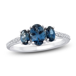 Oval-Cut Natural London Blue Topaz & Diamond Ring 1/10 ct tw 10K White Gold