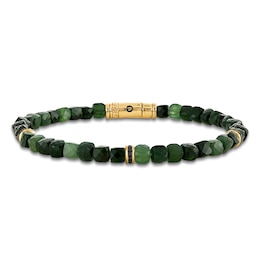 1933 by Esquire Men's Natural Jasper Bead & Black Diamond Bracelet 1/4 ct tw 14K Yellow Gold-Plated Sterling Silver 8.5"