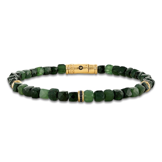 1933 by Esquire Men's Natural Jasper Bead & Black Diamond Bracelet 1/4 ct tw 14K Yellow Gold-Plated Sterling Silver 8.5"