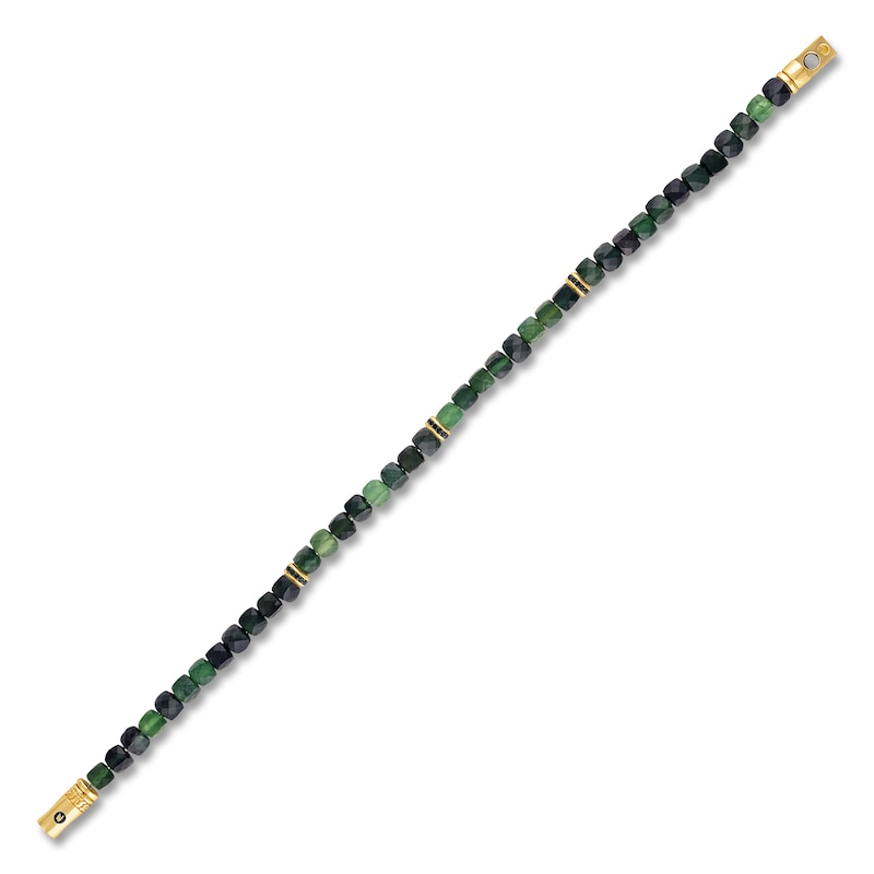 Main Image 3 of 1933 by Esquire Men's Natural Jasper Bead & Black Diamond Bracelet 1/4 ct tw 14K Yellow Gold-Plated Sterling Silver 8.5"