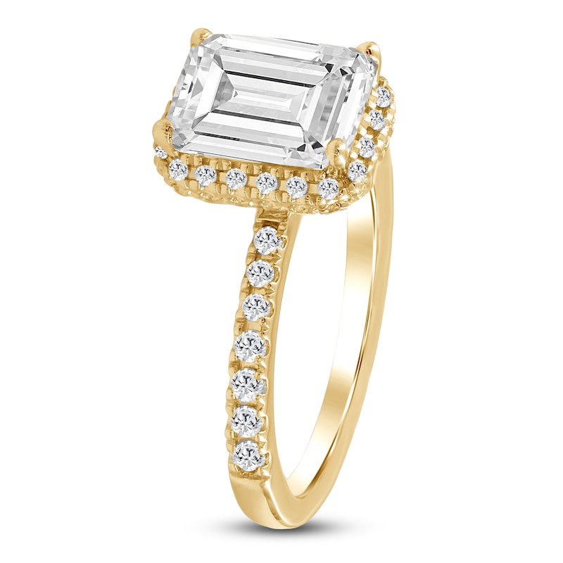 Main Image 2 of Emerald-Cut Lab-Grown Diamond Halo Engagement Ring 2-3/4 ct tw 14K Yellow Gold