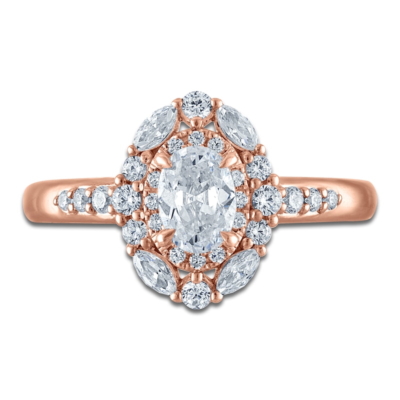 Main Image 3 of Vera Wang VOW Oval-Cut Diamond Double Halo Engagement Ring 1 ct tw 14K Rose Gold