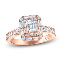 Vera Wang VOW Emerald-Cut Diamond Double Halo Engagement Ring 1-1/5 ct tw 14K Rose Gold