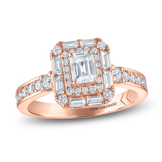 Vera Wang VOW Emerald-Cut Diamond Double Halo Engagement Ring 1-1/5 ct tw 14K Rose Gold