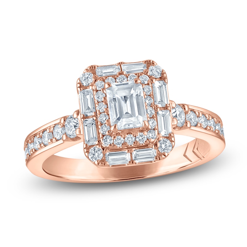 Main Image 1 of Vera Wang VOW Emerald-Cut Diamond Double Halo Engagement Ring 1-1/5 ct tw 14K Rose Gold