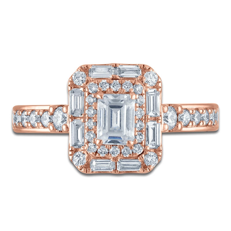 Main Image 3 of Vera Wang VOW Emerald-Cut Diamond Double Halo Engagement Ring 1-1/5 ct tw 14K Rose Gold