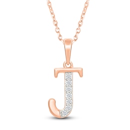 Diamond Initial J Necklace 1/20 ct tw 10K Rose Gold 18"