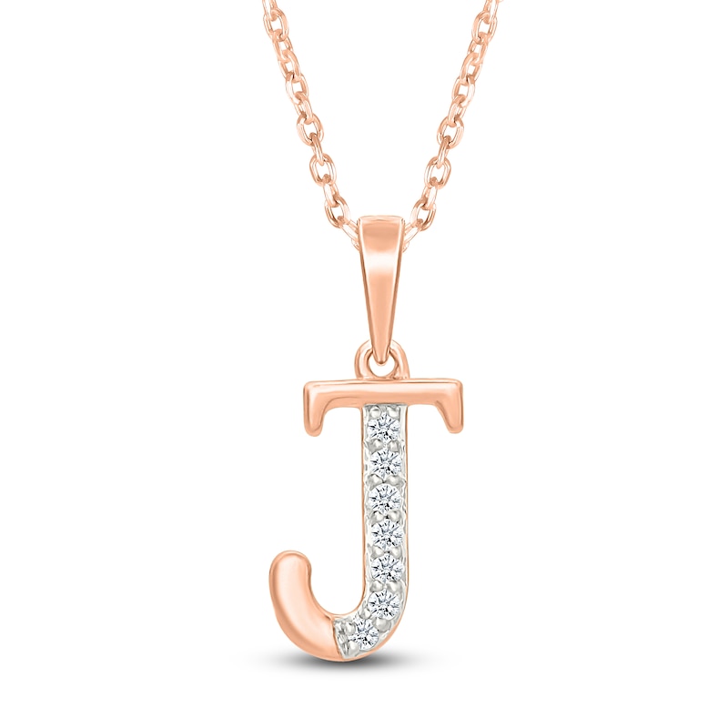 Main Image 1 of Diamond Initial J Necklace 1/20 ct tw 10K Rose Gold 18"