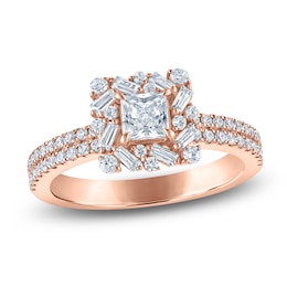Vera Wang VOW Princess-Cut Diamond Halo Engagement Ring 1 ct tw 14K Rose Gold